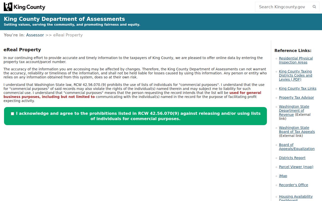 King County people search through the eReal Property assessment portal