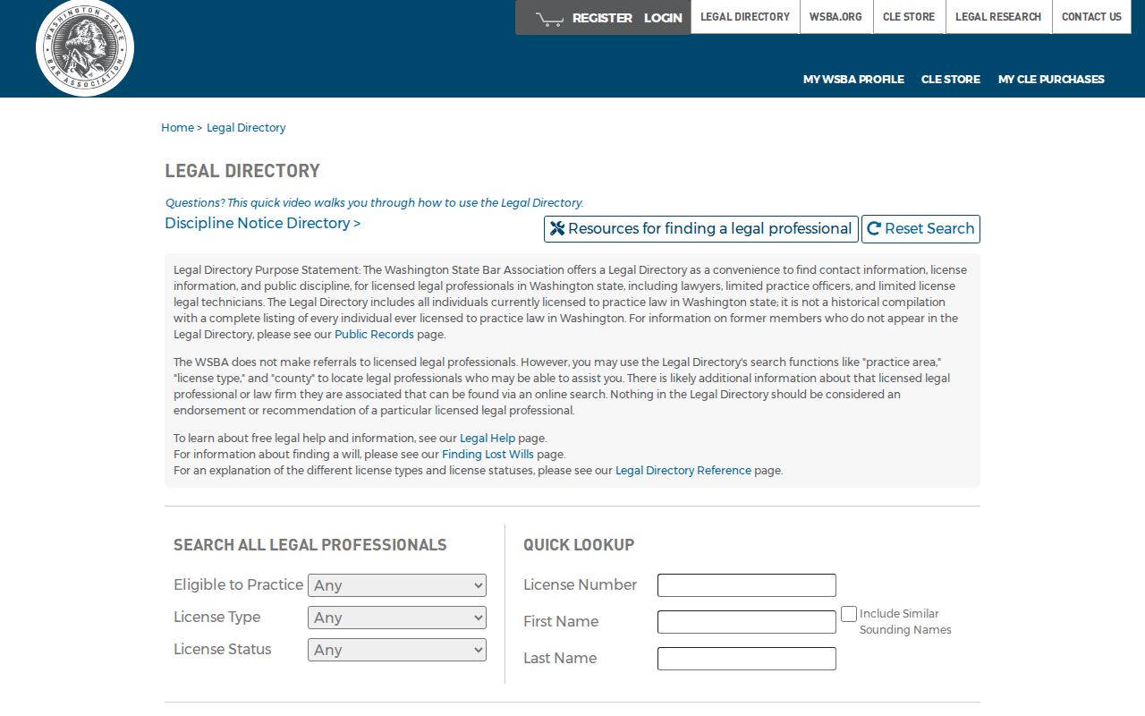 King County people directories Washington State Bar search