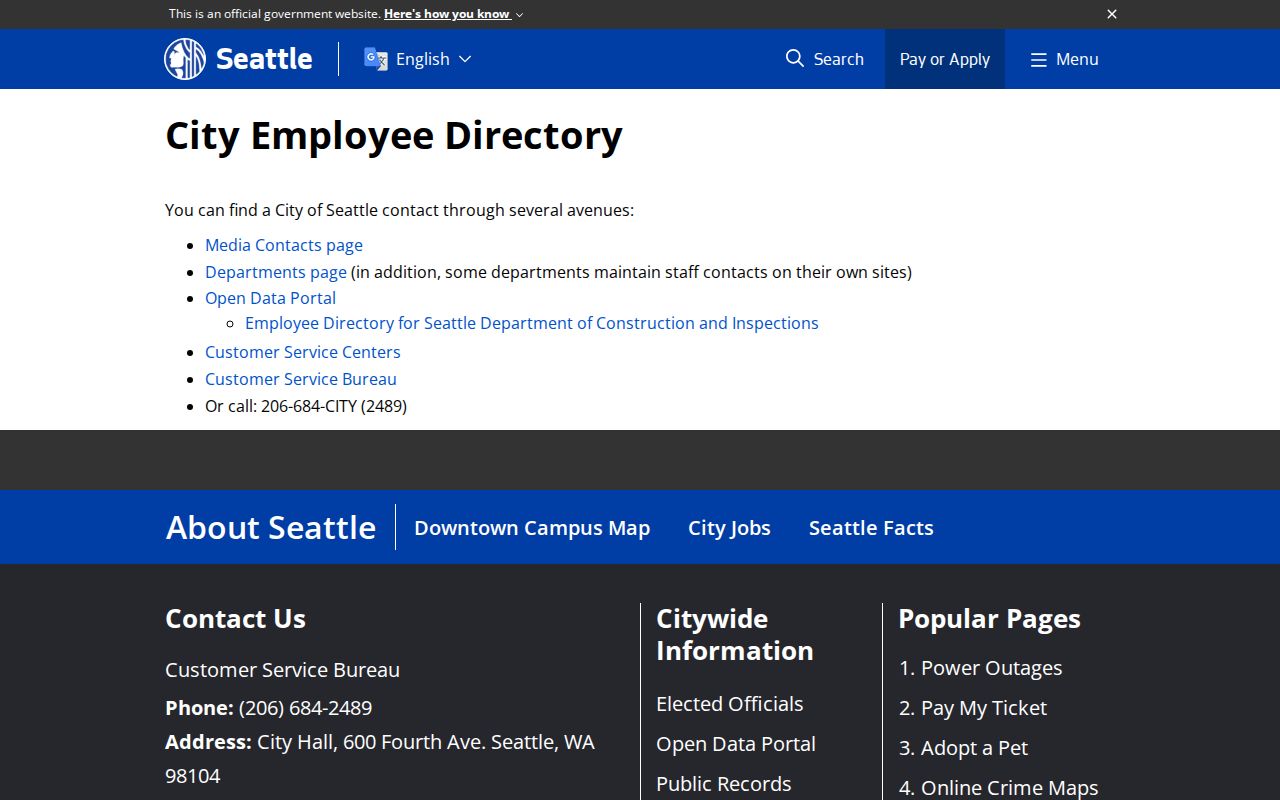 King County people directories Seattle department gateway