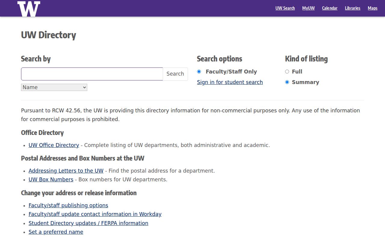 King County people directories University of Washington search