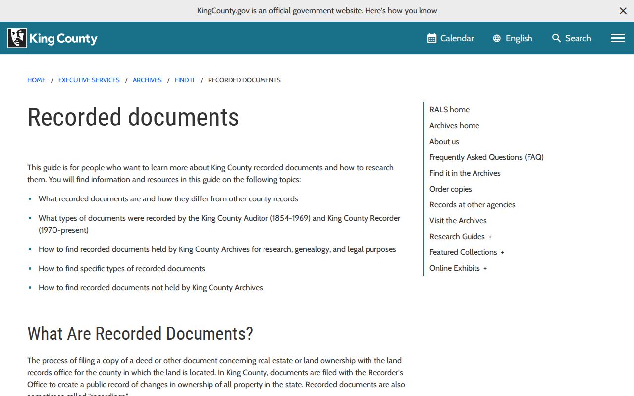King County public records Archives recorded documents guide