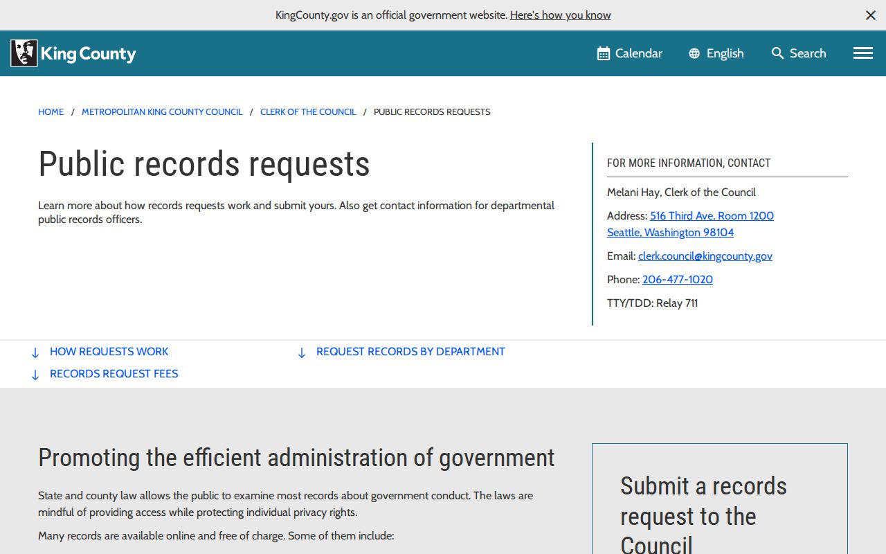 King County public records request process and fees