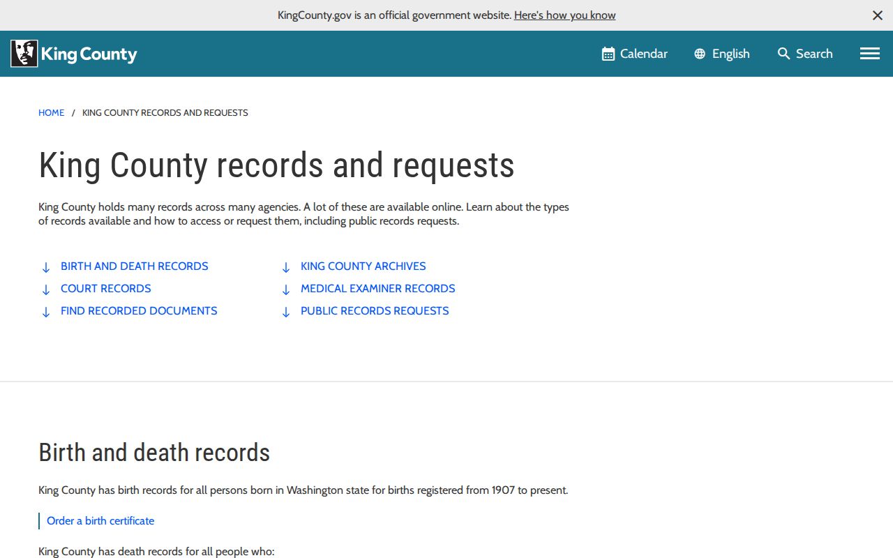King County public records routing page