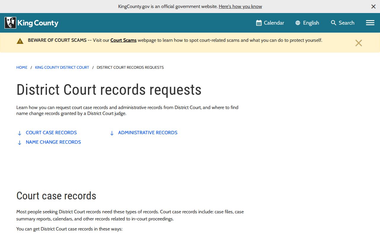 King County public records District Court request channels